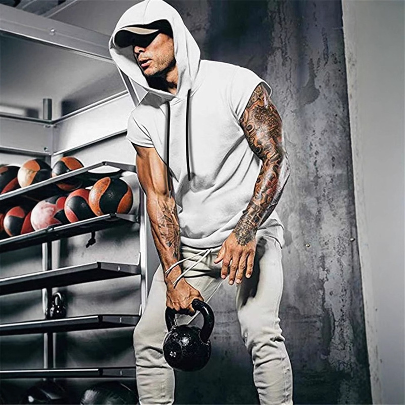 2023 Export Wish New Summer Men's Casual Sports Sleeveless Vest Outdoor Fitness Stylish Pure Color Hoodie