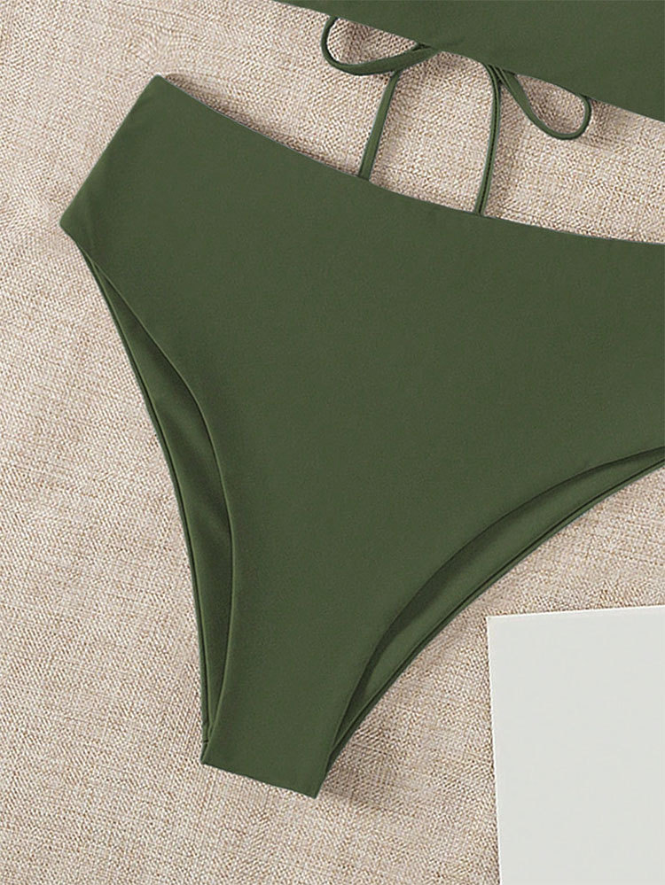 Bikini 2024 new sexy solid color strapless high waisted bikini women's swimsuit_voghion.com