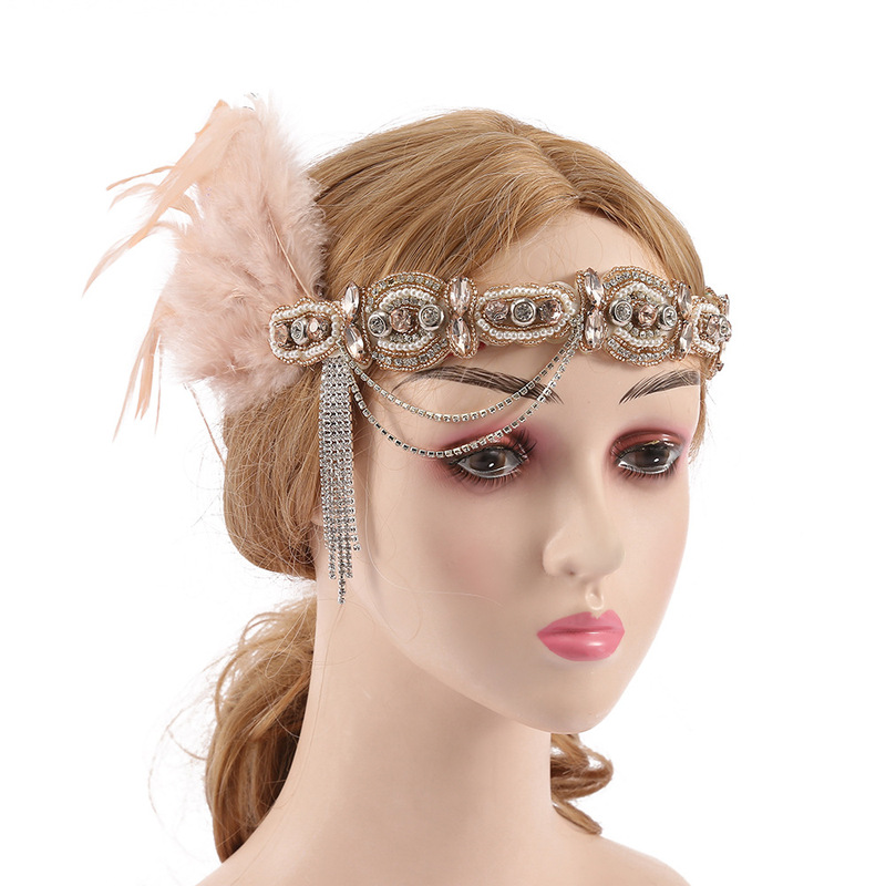 Amazon Cross-Border New Gatsby Headwear Retro Tassel Colorful Feather Hair Accessory Stage Performance Masquerade
