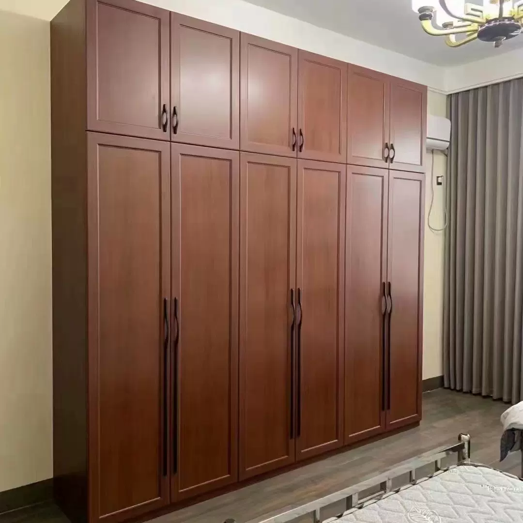 中式风格全铝合金衣柜定制 仿木纹古典衣帽间订做 别墅金属储物柜