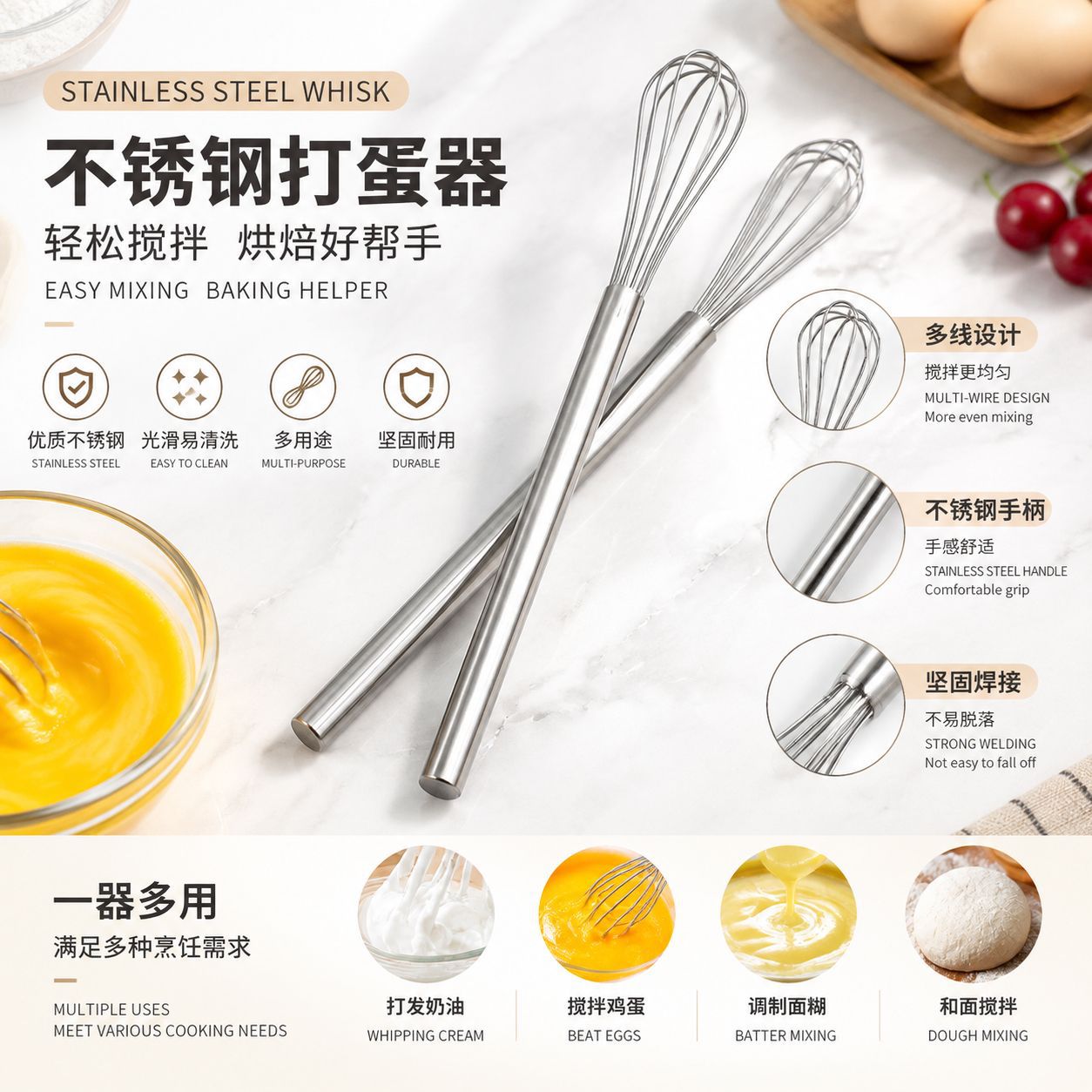 Japanese-Style Egg Beater Mini Egg Mixing Stick Manufacturer 304 Stainless Steel Egg Beater Cream Manual Mixer