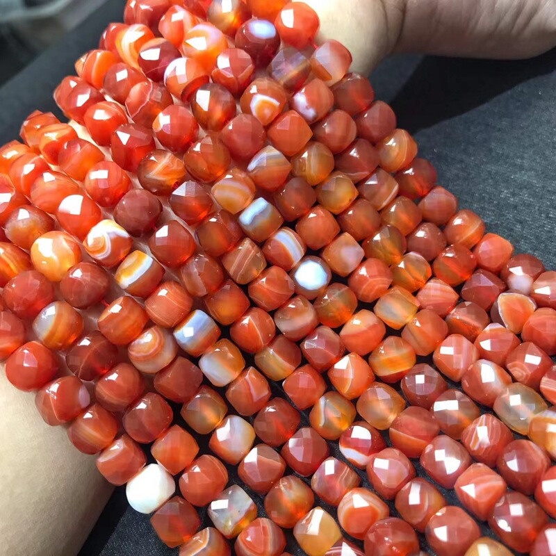 Natural Crystal Red Persian Bay Agate Square Diamond Faced Loose Beads Hard Polished Faceted Square Semi-finished Jewelry A