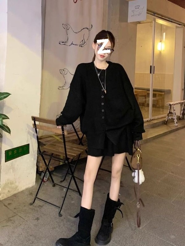 感慵懒风穿搭针织套装女秋冬新款显瘦半身短裙毛衣开衫两件套|undefined