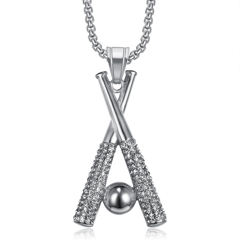 Baseball bat Pattern Hip-Hop Baseball Bat Titanium Steel Plating Rhinestones 18K Gold Plated Men's