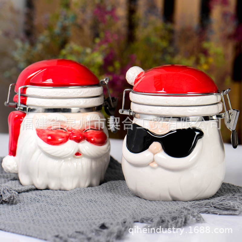 Caricatura de cerámica pintada a mano dulces galletas de Navidad almacenamiento de latas de sellado de cocina comercio exterior