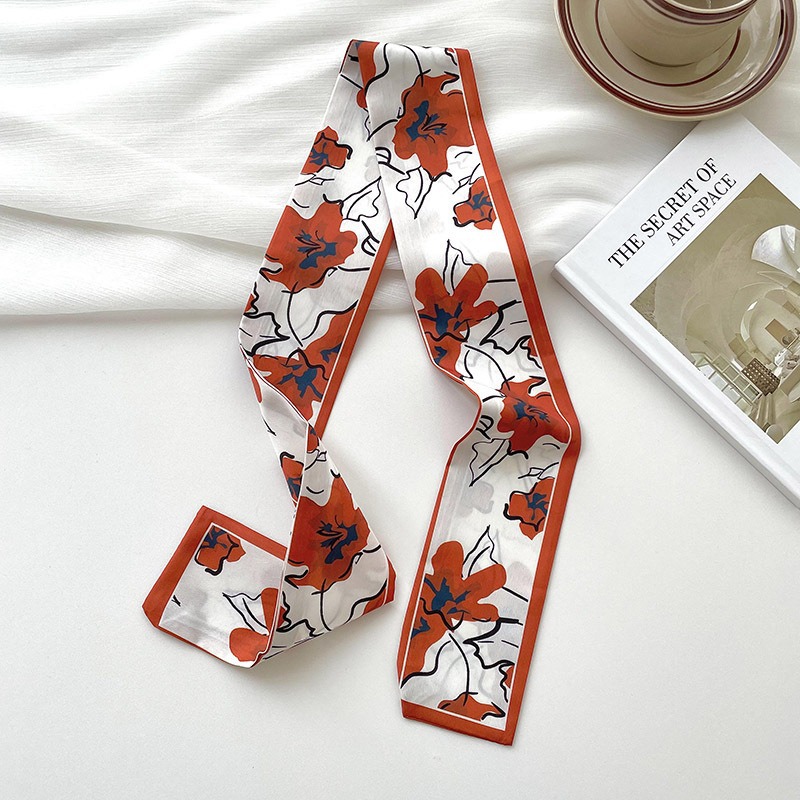 Bufandas de seda delgadas y largas para mujeres primavera y verano multifuncional bolsas de pelo atadas de pañuelo decorado correa de pelo tocado de correa