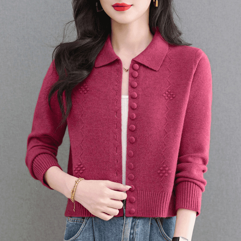 【Original Genuine】Women's Wool Sweater with Turn-down Collar, Short Coat, New Spring and Autumn Fashion, High-waisted Sweater for Petite Women