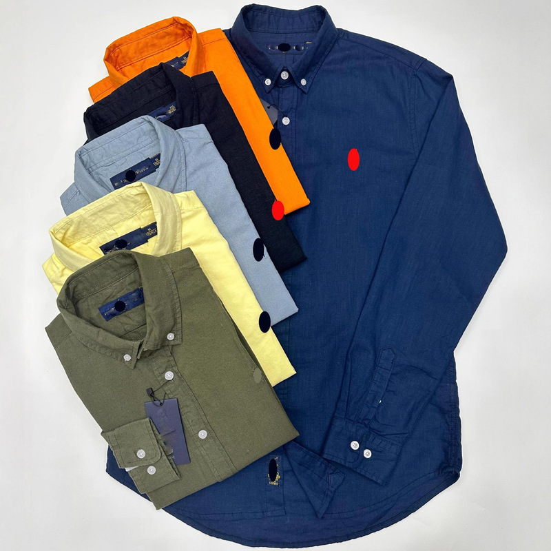 Cross-Border Rl Spring and Summer Men's Business Casual Shirt Cotton and Linen Thin Long-Sleeved Shirt Polo Pony Embroidered Logo