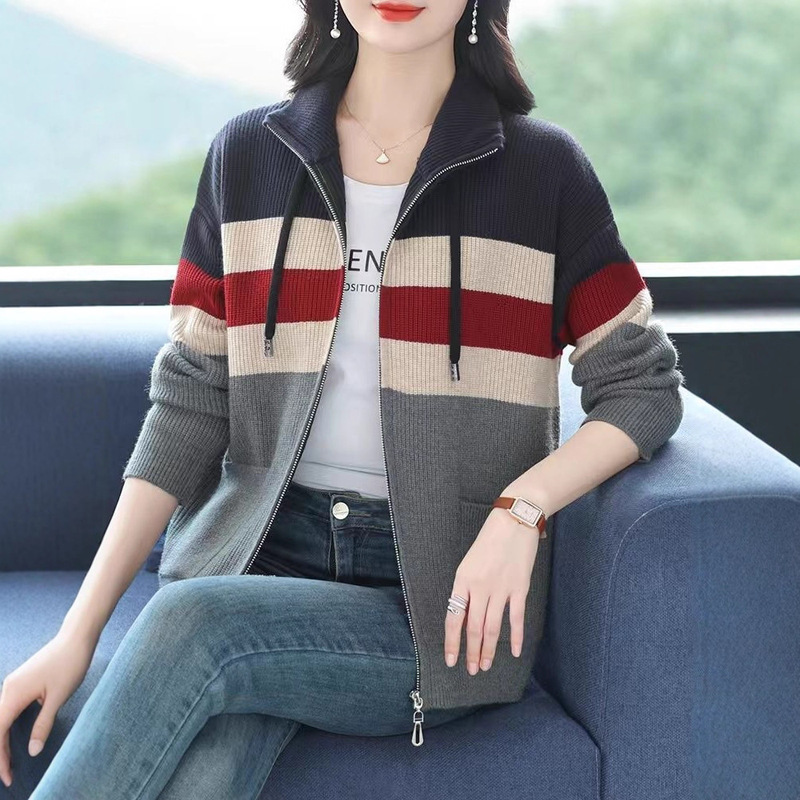春秋冬拉链针织开衫毛衣外套洋气遮肚时尚上衣新款宽松大码女外穿|undefined