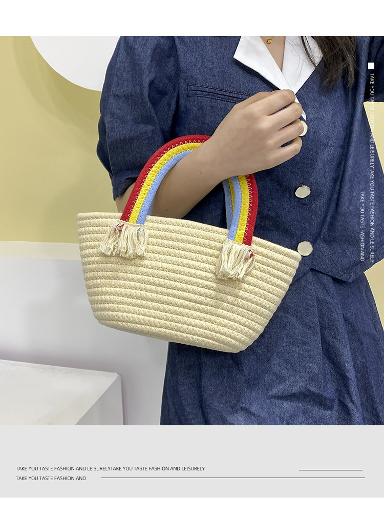 Cute rainbow hand-held small bag for women, new fashionable, casual and trendy women's bag, straw woven bag, beach vacation bag undefined