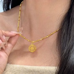 金店同款金色织梦网爆闪玫瑰花吊坠项链女镂空灵动锁骨链满天星