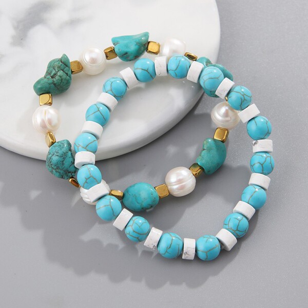 retro turquoise ethnic beaded bracelet pearl handmade
