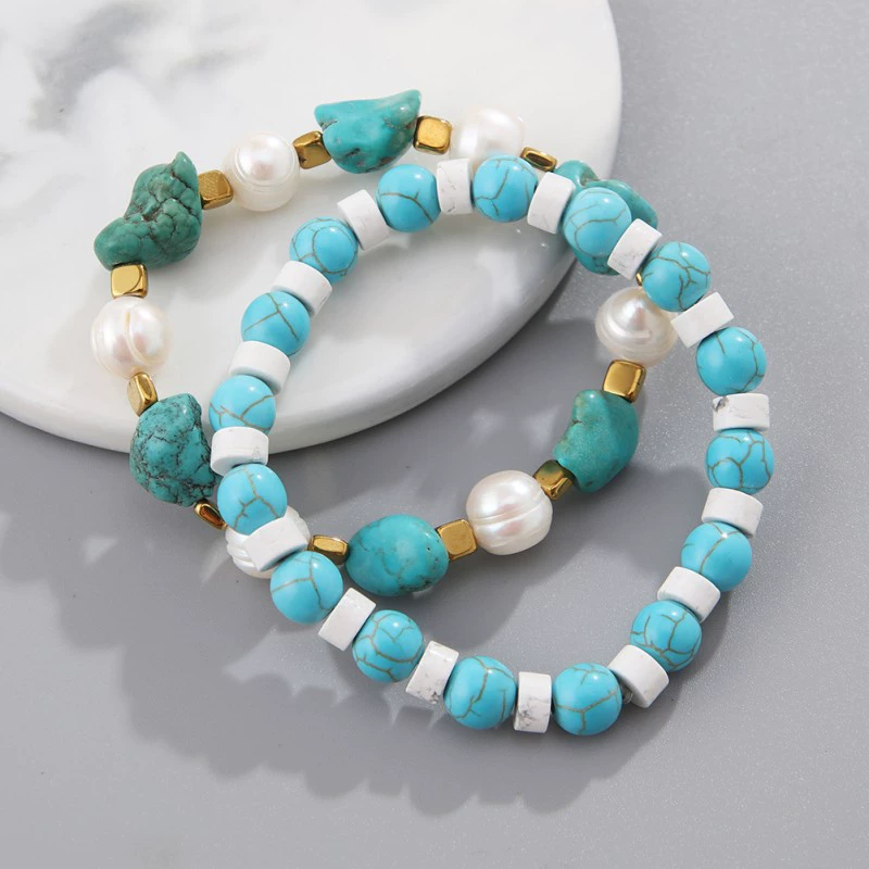 Ностальгирующий бирюзовый этнический браслет с жемчужными бусинами, ручная работа, модный аксессуар, европейский стиль, этнический стиль, оптом