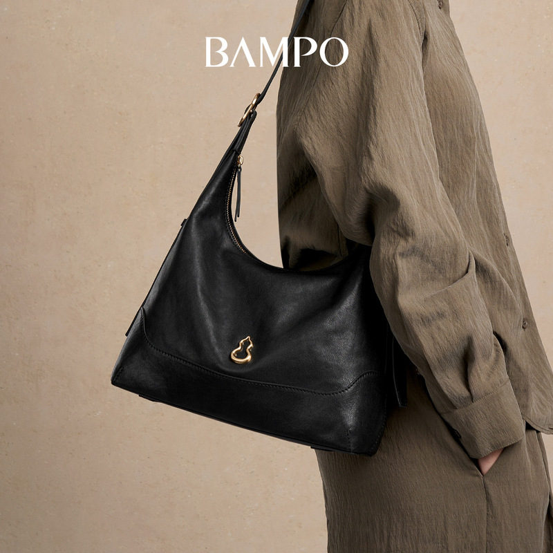 BAMPO半坡金元包大号 头层牛皮HOBO包新款大容量覆古植鞣皮托特包|undefined