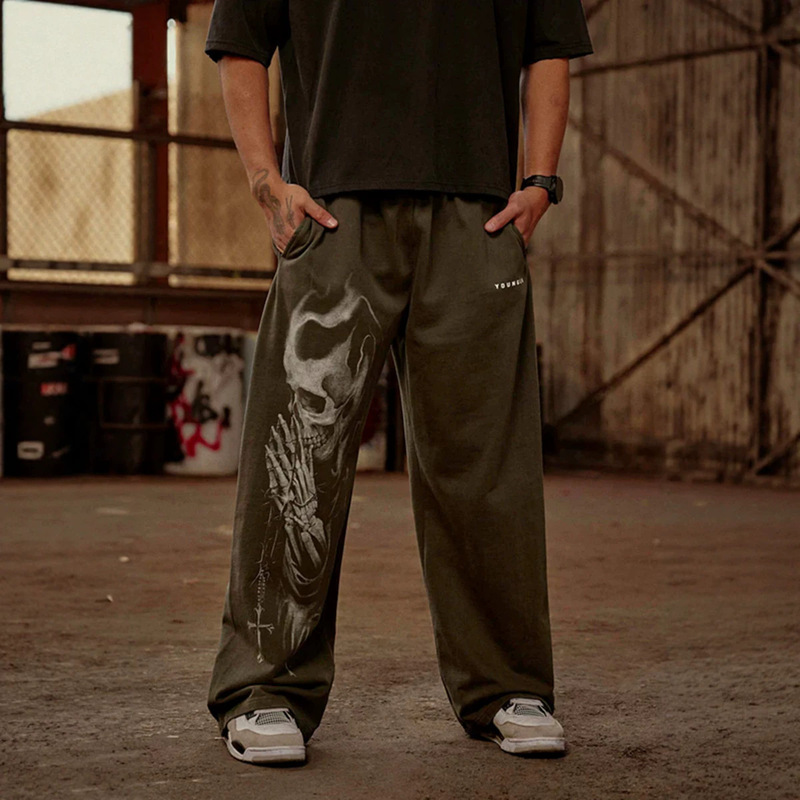 Customized Men's Long Pants, New Cross-Border Sports Fitness Jogging Pants, Cotton Terry Printed Wide-Leg Casual Fashion Pants