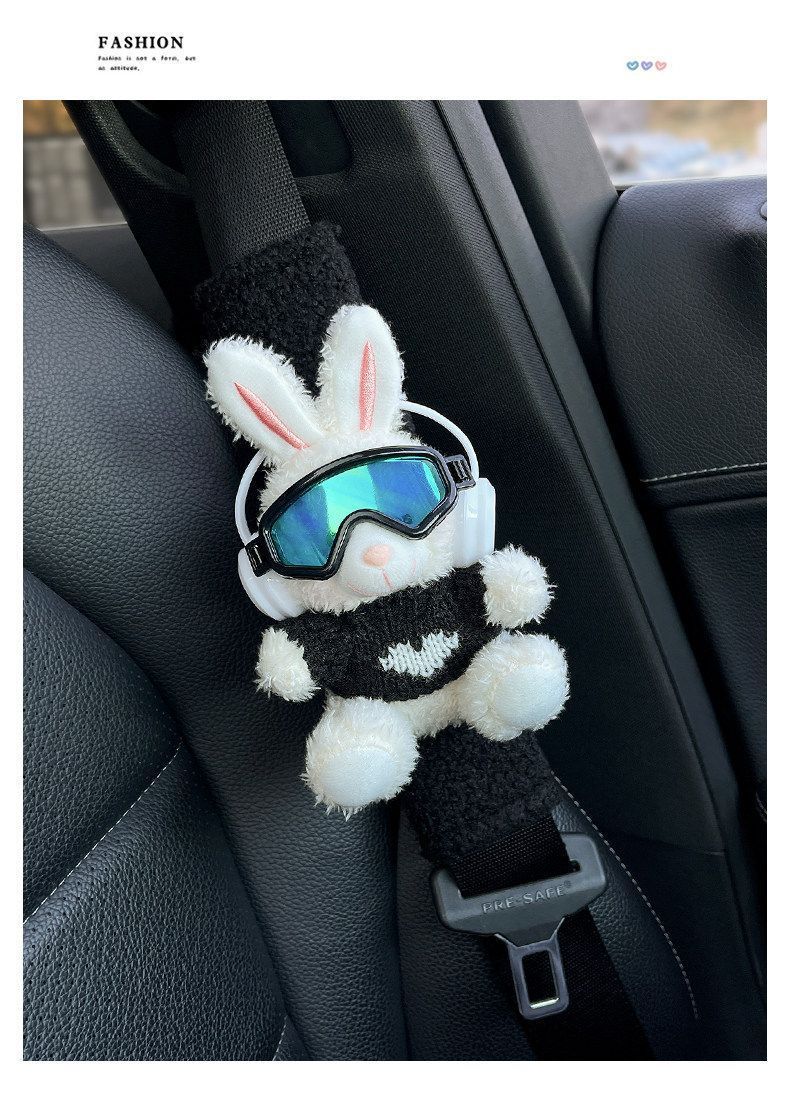 Cute Skiing Bear Car Seatbelt Shoulder Pad Cover Car Interior Decoration Cover Little Rabbit Couple Car Protective Cover