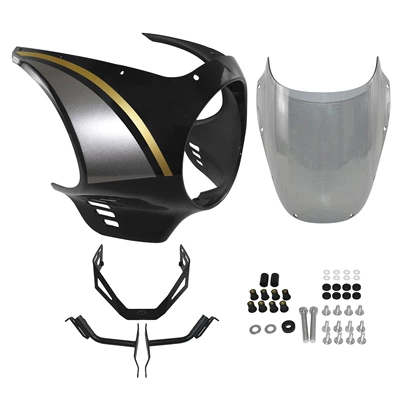 Cover, Headlight Cover, Wind – Motorcycle front windshield - black-yellow-striped-large-lampshade-smoke-gray-windshield