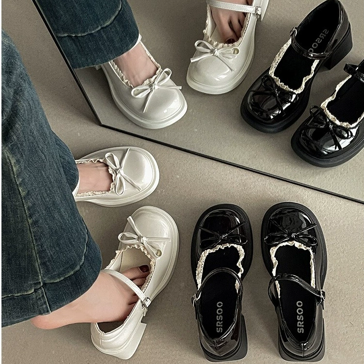 Французские серебряные туфли-лодочки Мэри Джейн с бантом, летняя новинка 2025 года, с юбкой, женские туфли Мэри Джейн