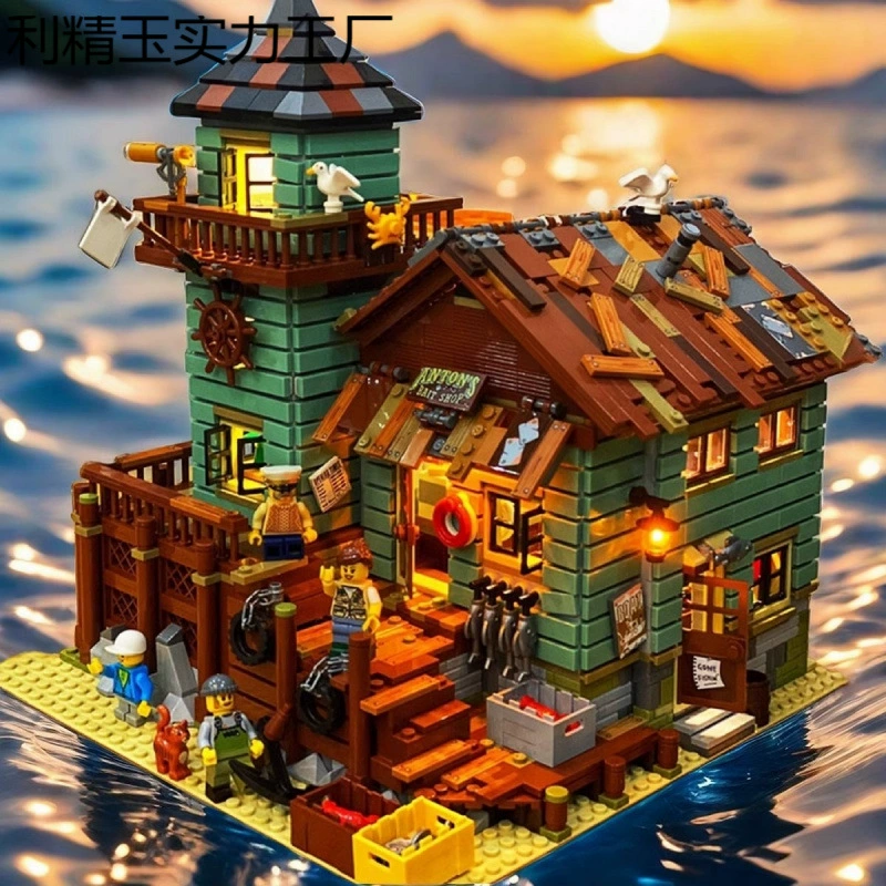 Строительные блоки рыболовной хижины, совместимые с LEGO, серия уличных сцен, собранные образовательные игрушки, модели, строительные украшения, подарки для мужчин и женщин