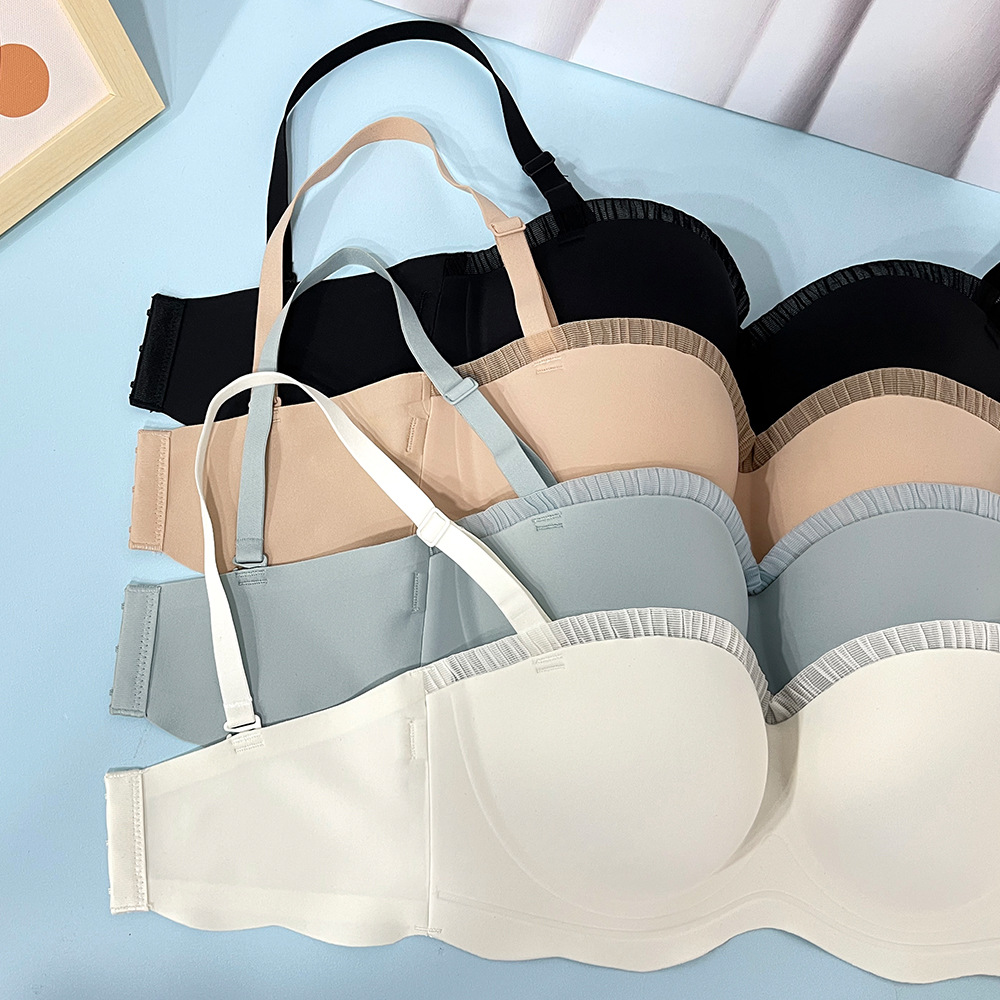 Push up 3D taza tridimensional borde de encaje sin tirantes de una sola pieza ropa interior de mujer sin hilos pequeño pecho grande