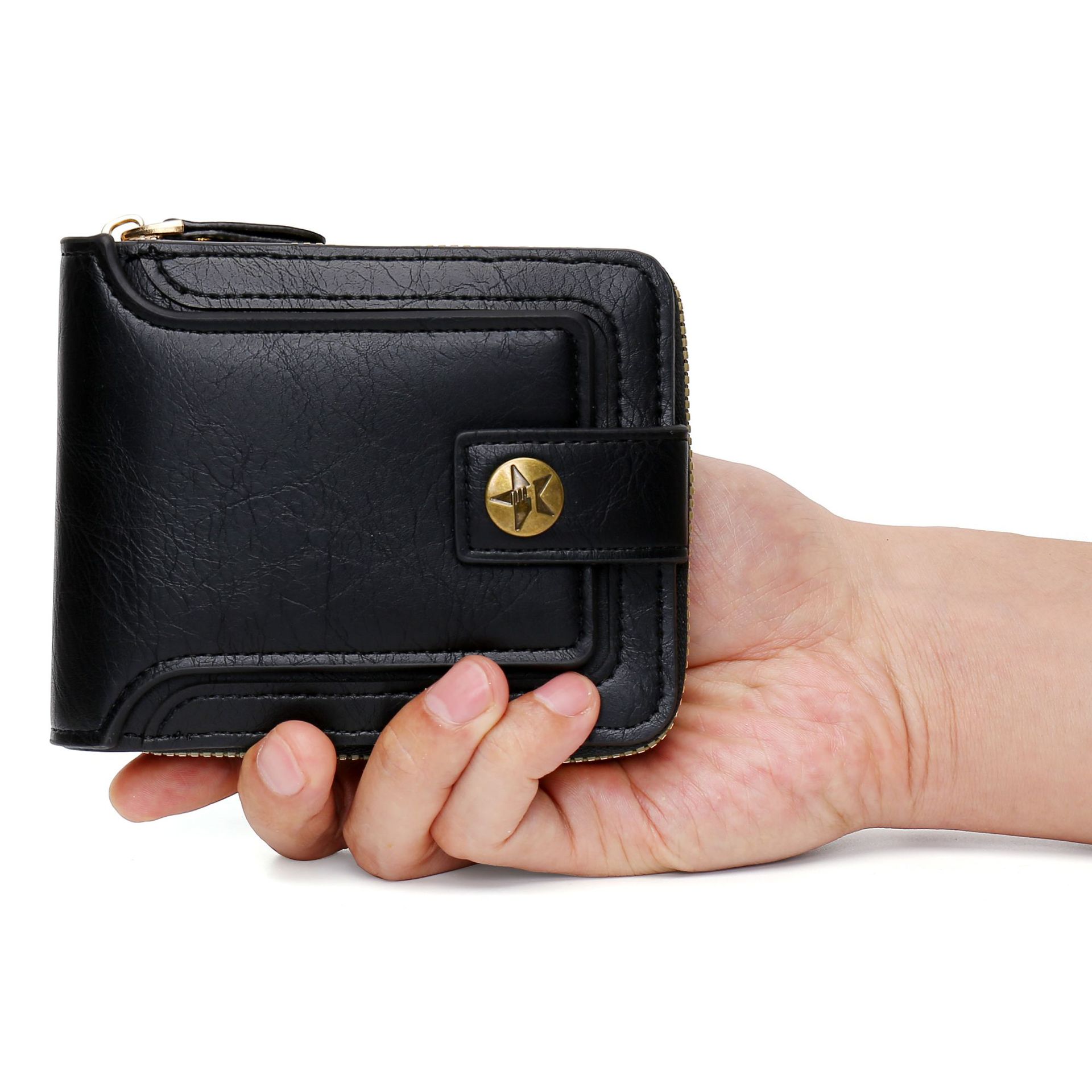 Transfronterizo popular nuevos hombres billetera corta de gran capacidad titular de la tarjeta de licencia de conducir juvenil Cartera horizontal integrada al por mayor