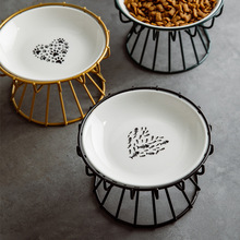 6寸猫盘高脚猫碗简约风格铁架猫盘保护颈椎防打翻易清洗猫粮盆