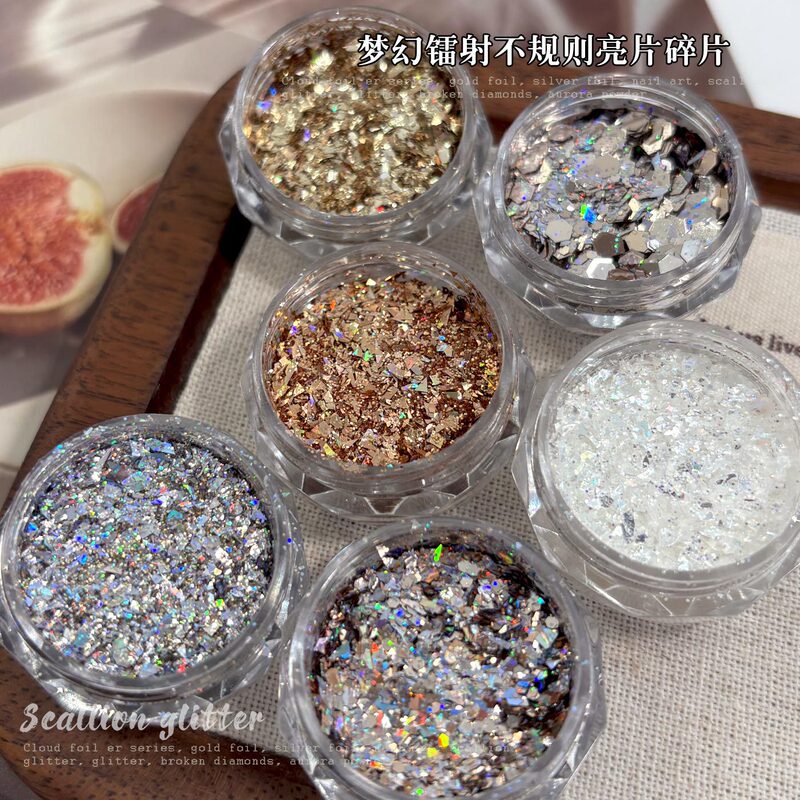 Mixed Sequin Nail Art Jewelry Flashing Asymmetrical Silver Light Gold White Fine Glitter Fragments DIY Nail Patches