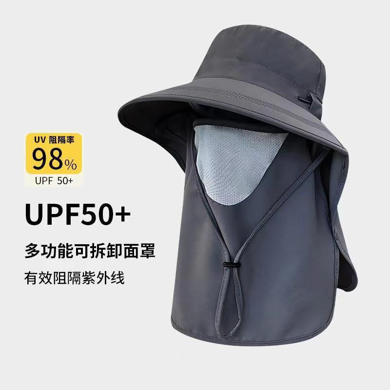 Máscara de protección solar funcional de protección total, máscara transpirable, protección facial y de cuello, sombrero integrado, sombrilla de viaje al aire libre, sombrero de pesca al sol
