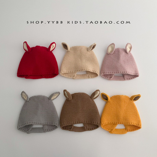 Baby hat autumn and winter ear protection boy baby woolen hat warm super cute cute pure cotton knitted pullover hat for girls
