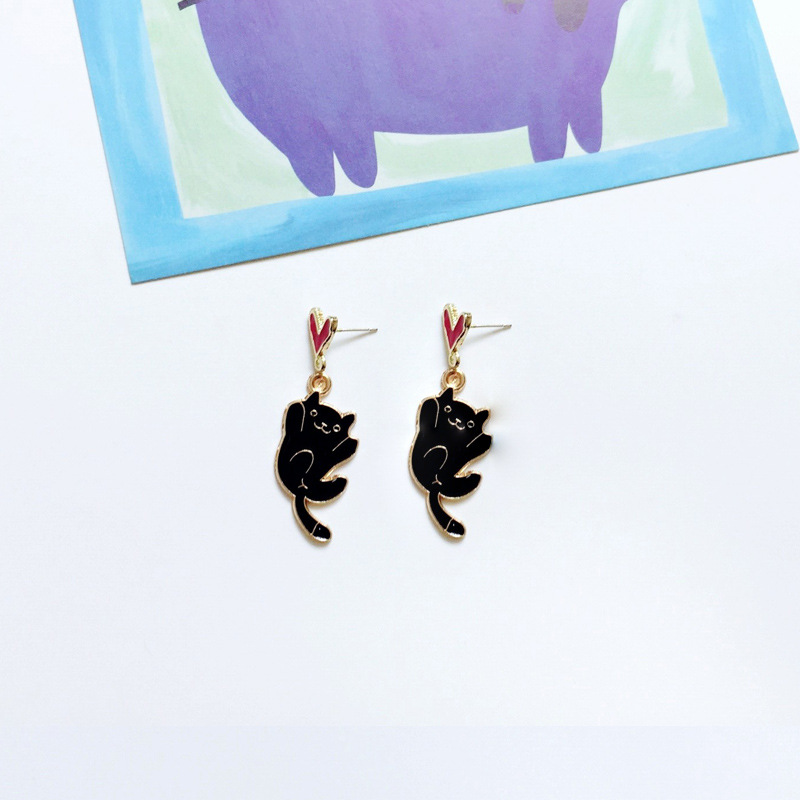 9g Weight Drop Earrings Classification 1 Pair Quantity Daily Occasion Alloy Material Cat Pattern Women'S Gender Enamel Design Cute Style Cute Cat Alloy Enamel Women's Drop Earrings 1 Pair 15