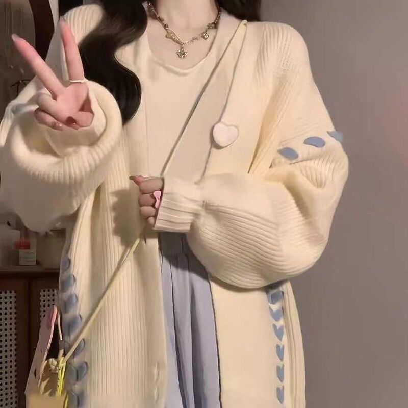 Sweet and Cool Lazy Style Knitted Sweater Tops for Women 2024 Autum New Loose Slimming Look Versatile Strappy Cardigan Jacket Sweet and Cool Lazy Style Knitted Sweater Tops for Women 2024 Autum New Loose Slimming Look Versatile Strappy Cardigan Jacket
