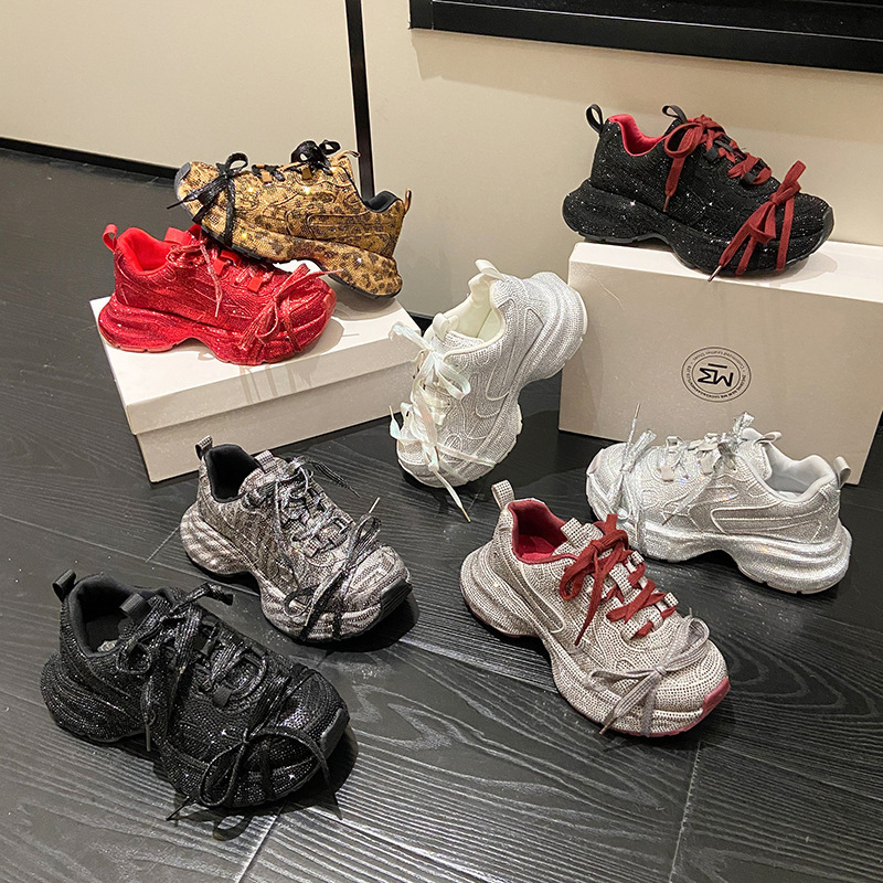 Ins Rhinestone Dad Shoes for Women 2024 New Style Fashionable and Stylish Thick-Soled Casual Sports Shoes Red Single Shoes Ins Rhinestone Dad Shoes for Women 2024 New Style Fashionable and Stylish Thick-Soled Casual Sports Shoes Red Single Shoes