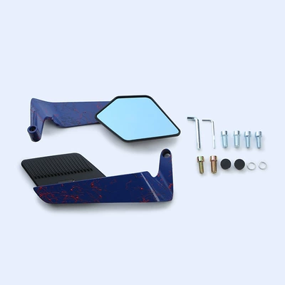 Motorcycle rearview mirror, Fixed Wing Rearview Mirror - artistic-pattern-black-mirror-case-blue-blue-mirror