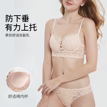 工厂批发新款小胸聚拢收副乳内衣女性感蕾丝刺绣软钢圈文胸套装