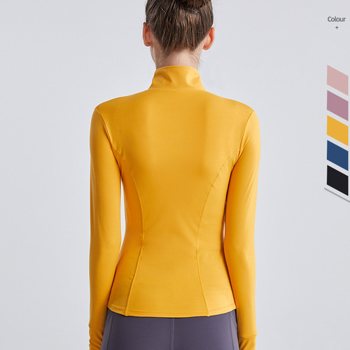 Liu Guanghong Girl Fitness Suit Nipple High Zipper Pocket Yoga Top Running Breathable Sport Coat