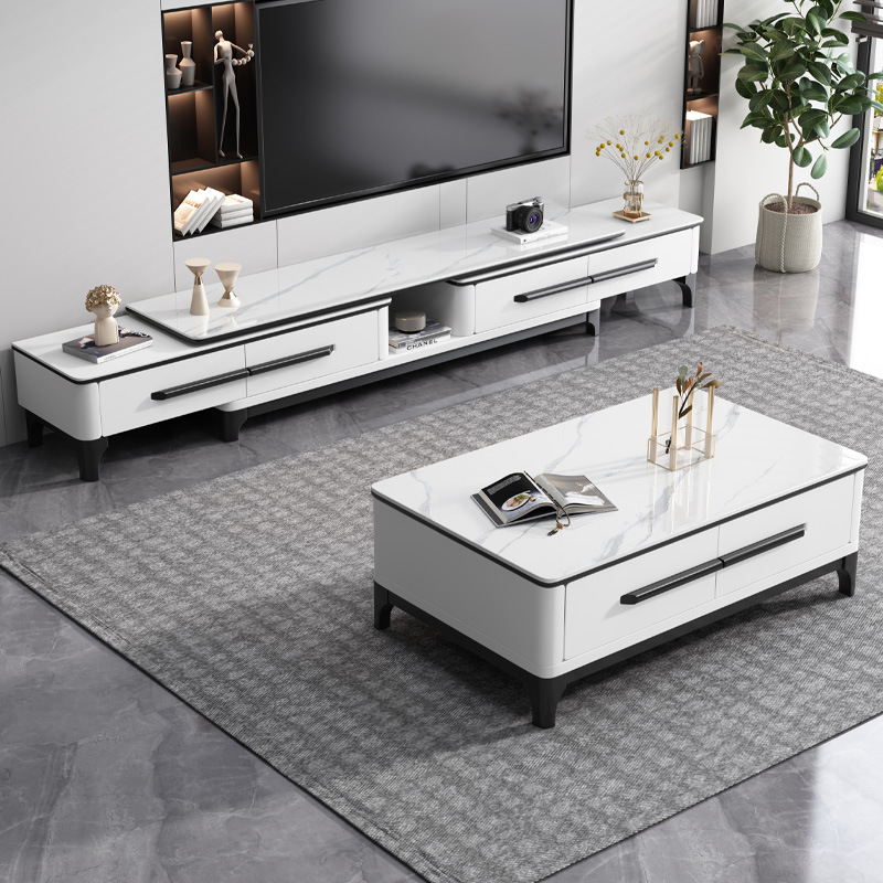 Slate Coffee Table Tv Cabinet Modern Minimalist Living Room Home Floor Cabinet Retractable Solid Wood Tv D^