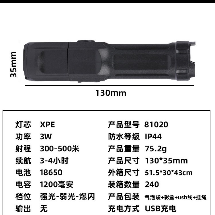 led emergency light flashlight cross-border outdoor multifunctional portable household small flashlight telescopic zoom lighting