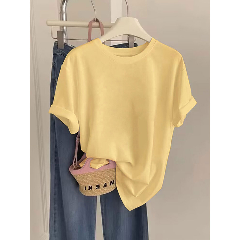 Women's Pure Cotton Short-Sleeve T-Shirt, Spring/Summer 2026 New Korean Style, Youthful and Trendy Versatile Base Shirt