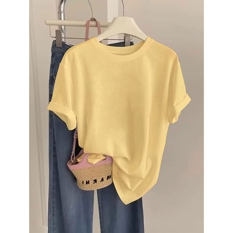 Women's Pure Cotton Short-Sleeve T-Shirt, Spring/Summer 2026 New Korean Style, Youthful and Trendy Versatile Base Shirt
