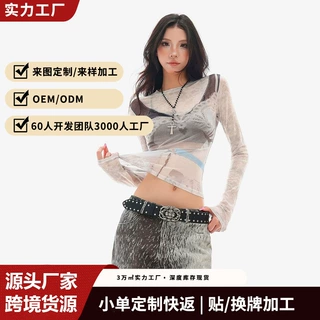 欧美跨境爆款 y2k 千禧风蝴蝶网纱 T 恤女微透弹力显瘦长袖打底衫