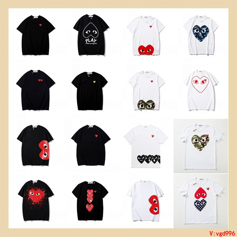 The correct version of the star with Kawajiu tide brand pla love embroidery short sleeve cotton red heart eyes lovers T-shirt y