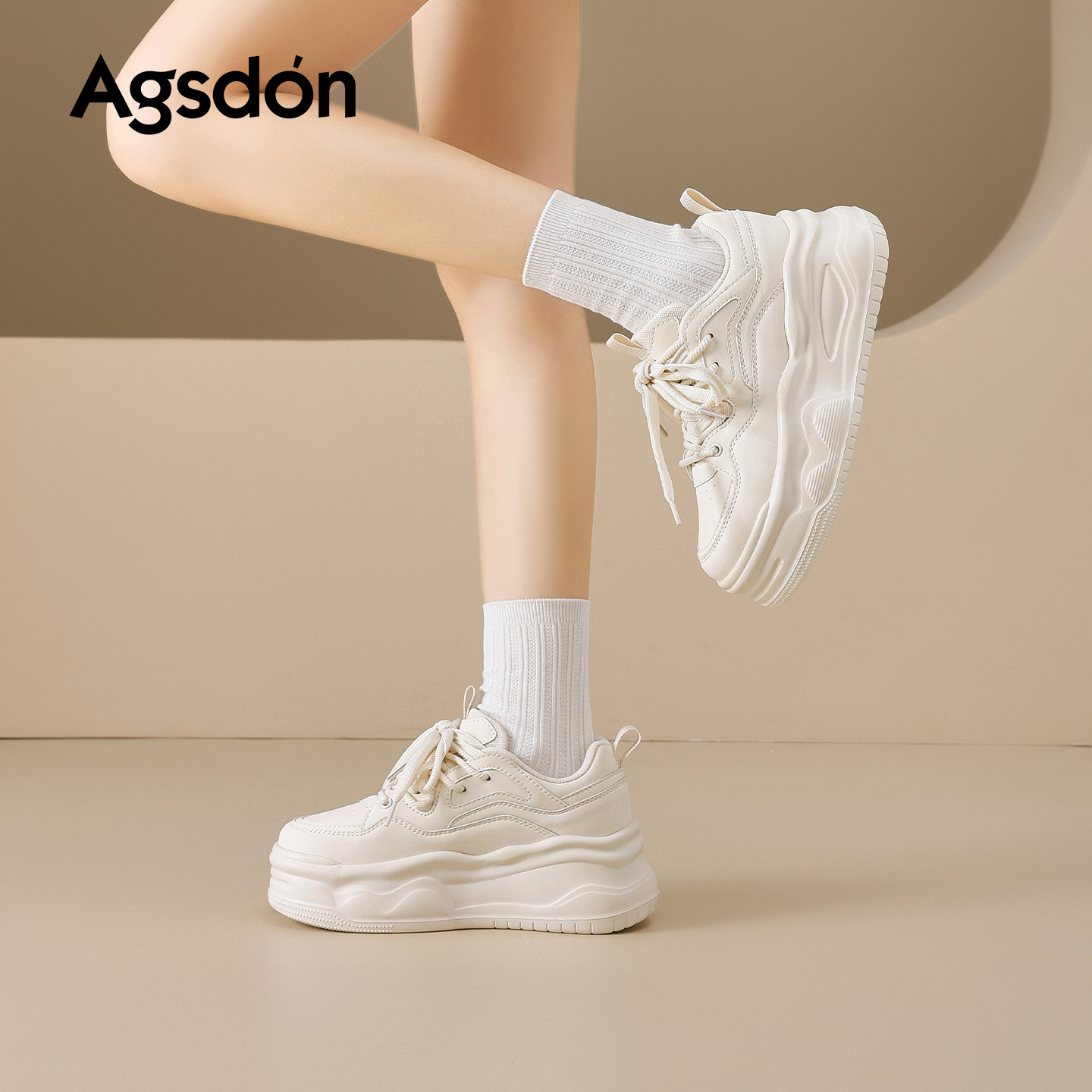 Augu Shi Deng zapatos blancos de fondo grueso para mujeres 2026 nueva primavera alta zapatos casuales muffins zapatos deportivos