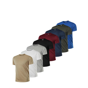 [Cross-Border Supply] Quick-Drying Summer Men's Casual Sports Short-Sleeved Tops Quick-Drying Round Neck Running Pure Color t