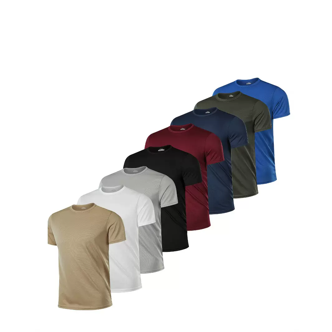 跨境专供-速干装夏季男士休闲运动短袖上衣快干圆领跑步纯色T恤