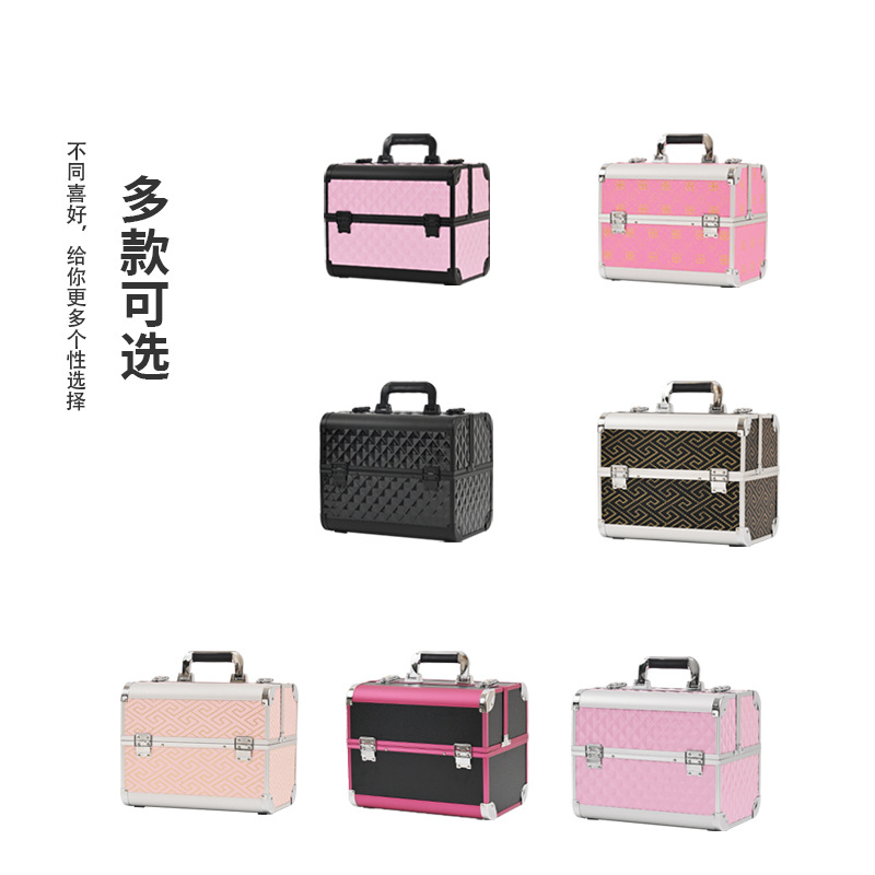 Caja de maquillaje portátil, caja de manicura de gran capacidad, caja de herramientas de peluquería con bordado de tatuajes, artista de maquillaje y caja de maquillaje para almacenamiento al aire libre