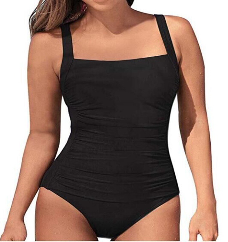 2021 New Swimwear Amazon One-Piece Swimsuit European and American Sexy Solid Color Shoulder Strap Women's Swimwear