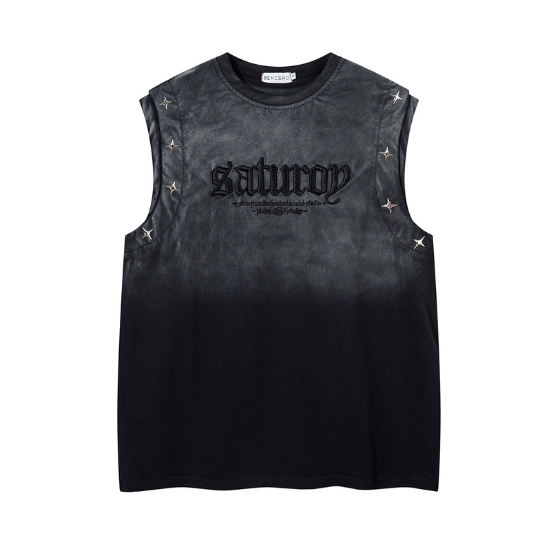 Jiayiku 2025 Summer Vest Men's Fake Two-piece American Street Retro Trendy Brand Heavy Washed Cotton T-shirt Men's