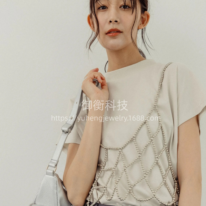 Cross-Border Zara Same Style Japanese and Korean Cute Girly Style Pearl Sling Normcore Design Beaded Braided Versatile Vest