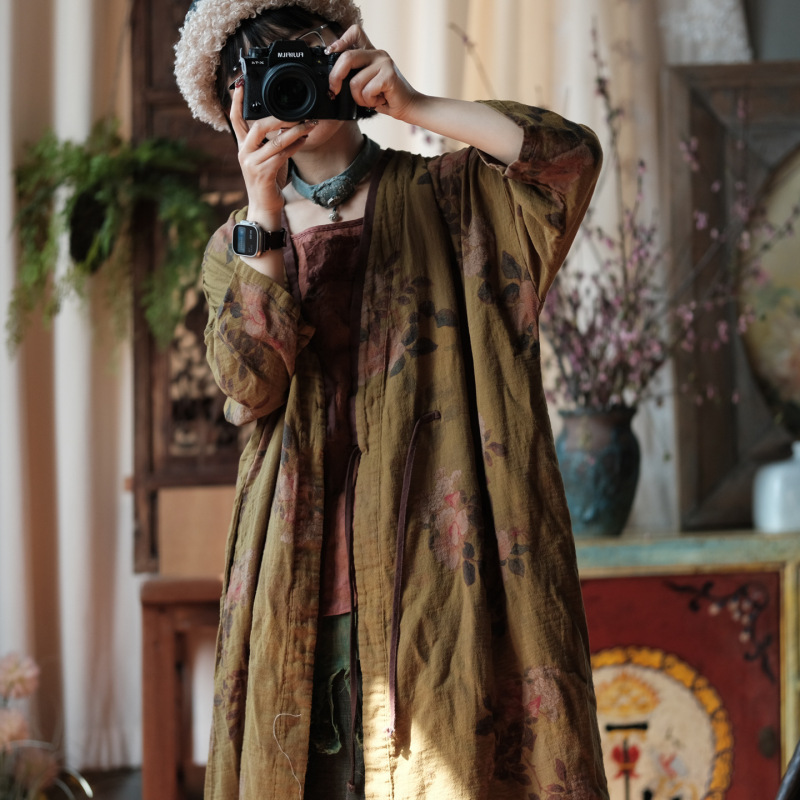 Vintage-Style Cotton Yarn Loose-Fitting Tie-Up Cardigan from the Source Factory, 2065 Qingwu Vintage-Style Cotton Yarn Loose-Fitting Tie-Up Cardigan from the Source Factory, 2065 Qingwu