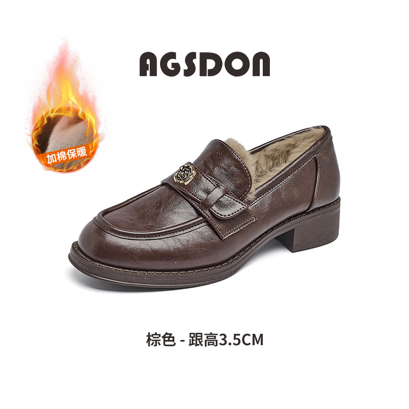 Zapatos antiguos Lion Denlefour para mujeres 2025 nuevo otoño y invierno con suela gruesa de veludo estilo británico retro negro zapatos de cuero comerciales pequeños